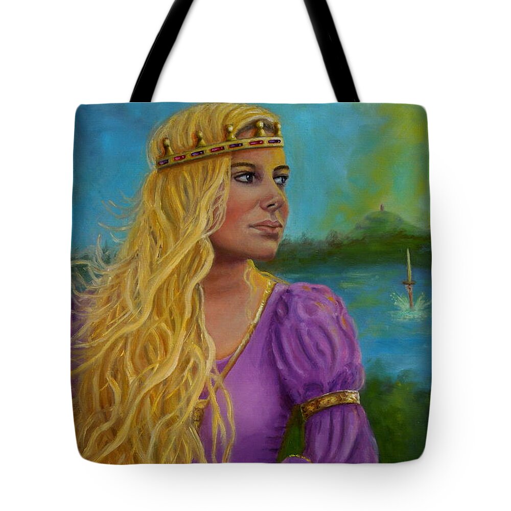 Fine Art Tote Bag featuring the painting Guinevere Glastonbury by Shirley Wellstead