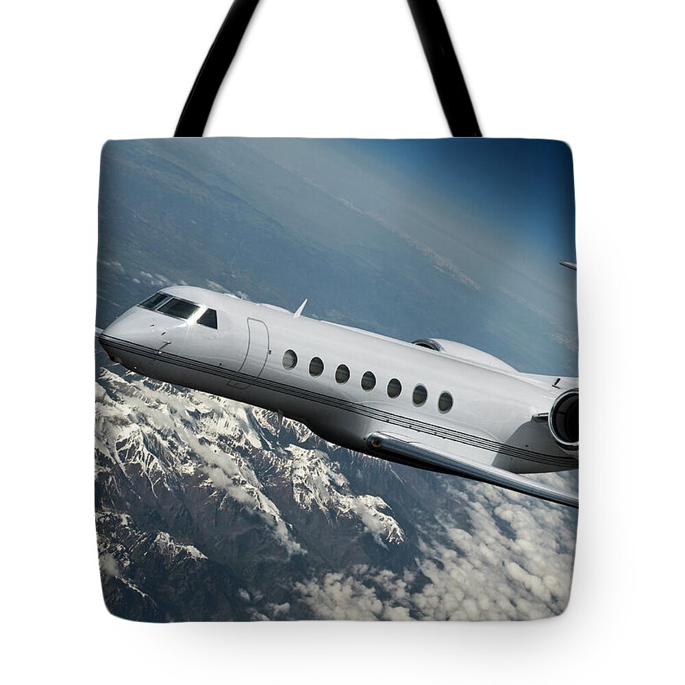 Gulfstream 550 Business Jet Tote Bag featuring the mixed media Gulfstream 550 Business Jet by Erik Simonsen