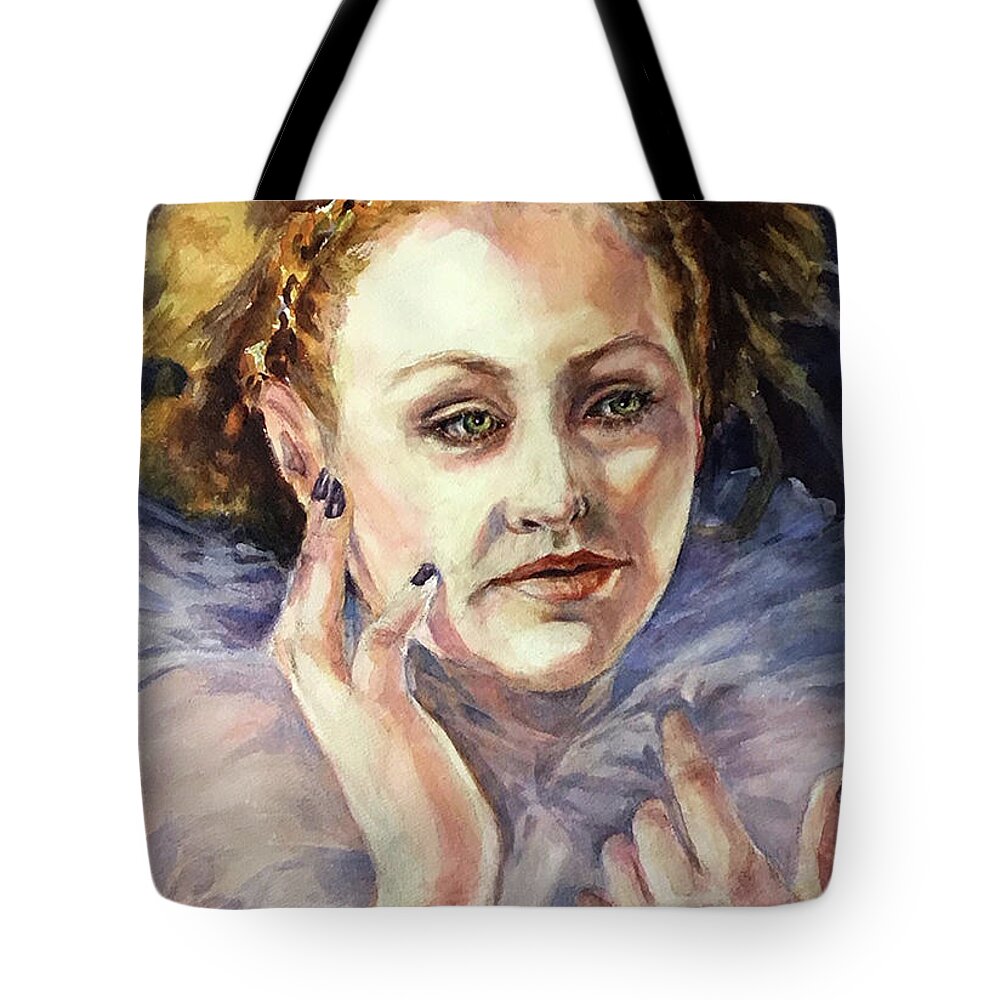 Portrait Tote Bag featuring the painting Gwenhwyfar II by Judith Levins