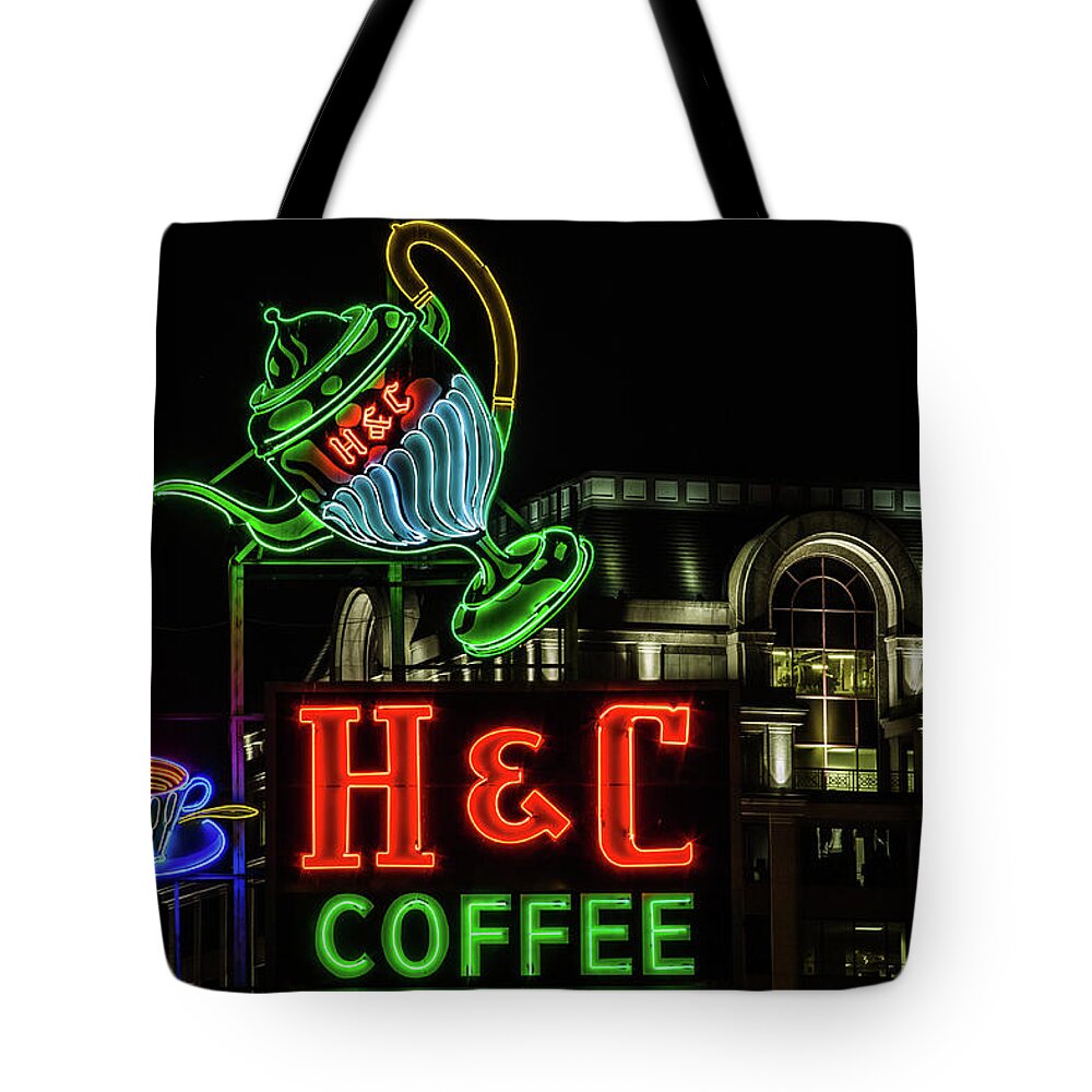 H&c Coffee Sign Tote Bag featuring the photograph H and C Coffee Sign Roanoke Virginia by Julieta Belmont