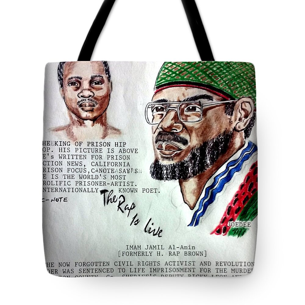 Black Art Tote Bag featuring the drawing H. Rap Brown featuring C-Note by Joedee