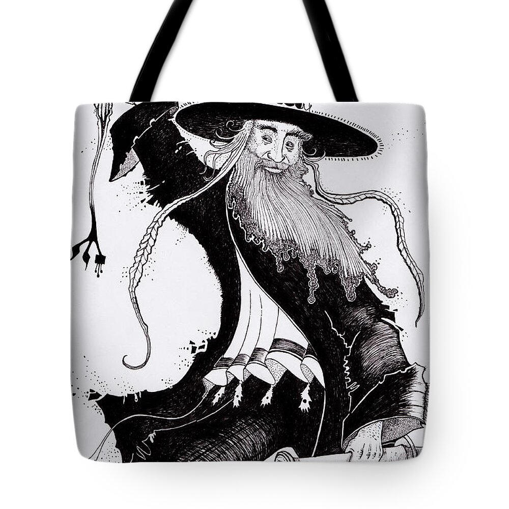 Rabbi Tote Bag featuring the drawing Ha Tzadik by Yom Tov Blumenthal