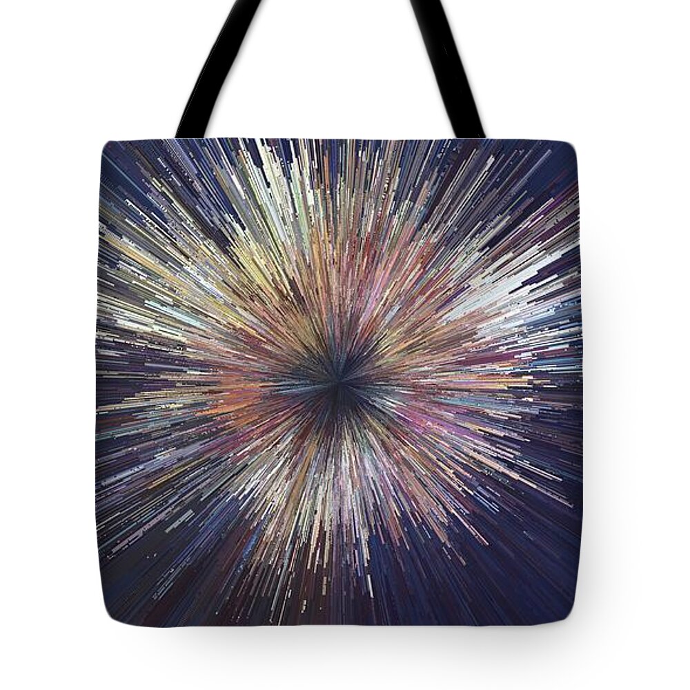 Explosion Tote Bag featuring the digital art Hadron Collision by David Manlove