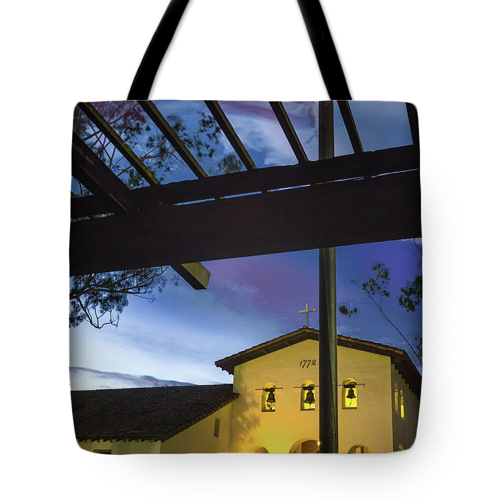 San Luis Obispo Tote Bag featuring the photograph Half Staff at the SLO Mission by Mike Long