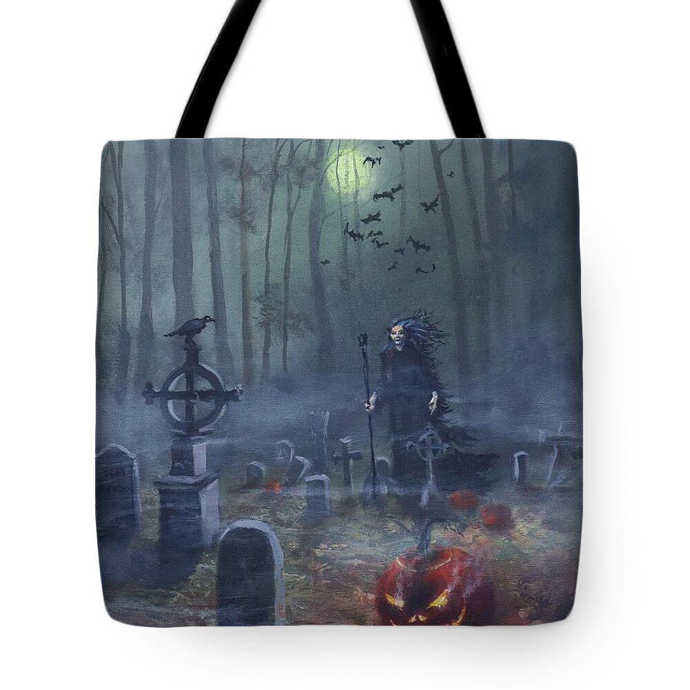 Halloween Tote Bag featuring the painting Halloween Night by Tom Shropshire