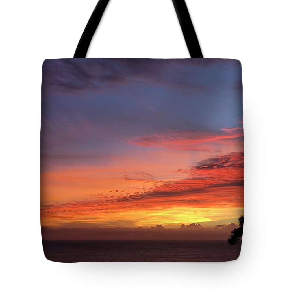 Sunsets Tote Bag featuring the photograph Halloween Sunset in Hawaii by Karen Nicholson