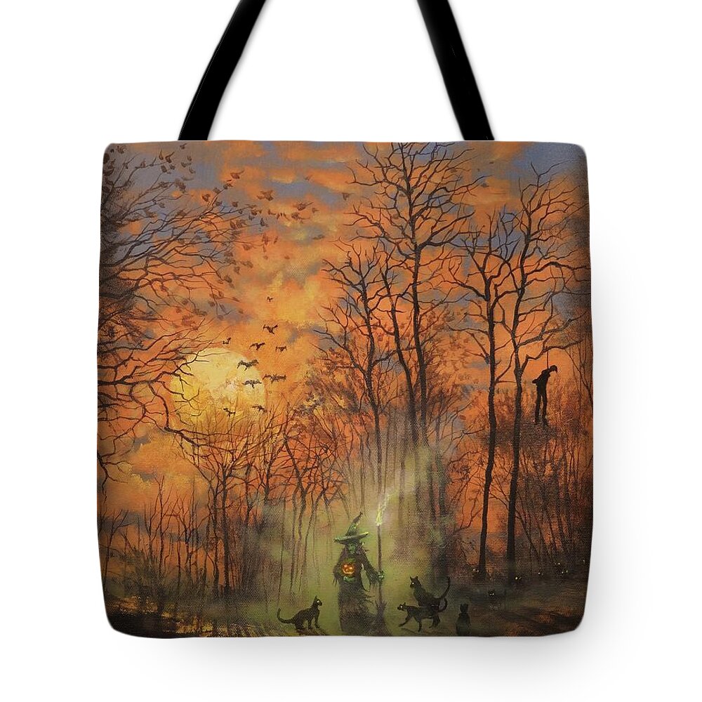 Halloween Tote Bag featuring the painting Halloween Witch by Tom Shropshire