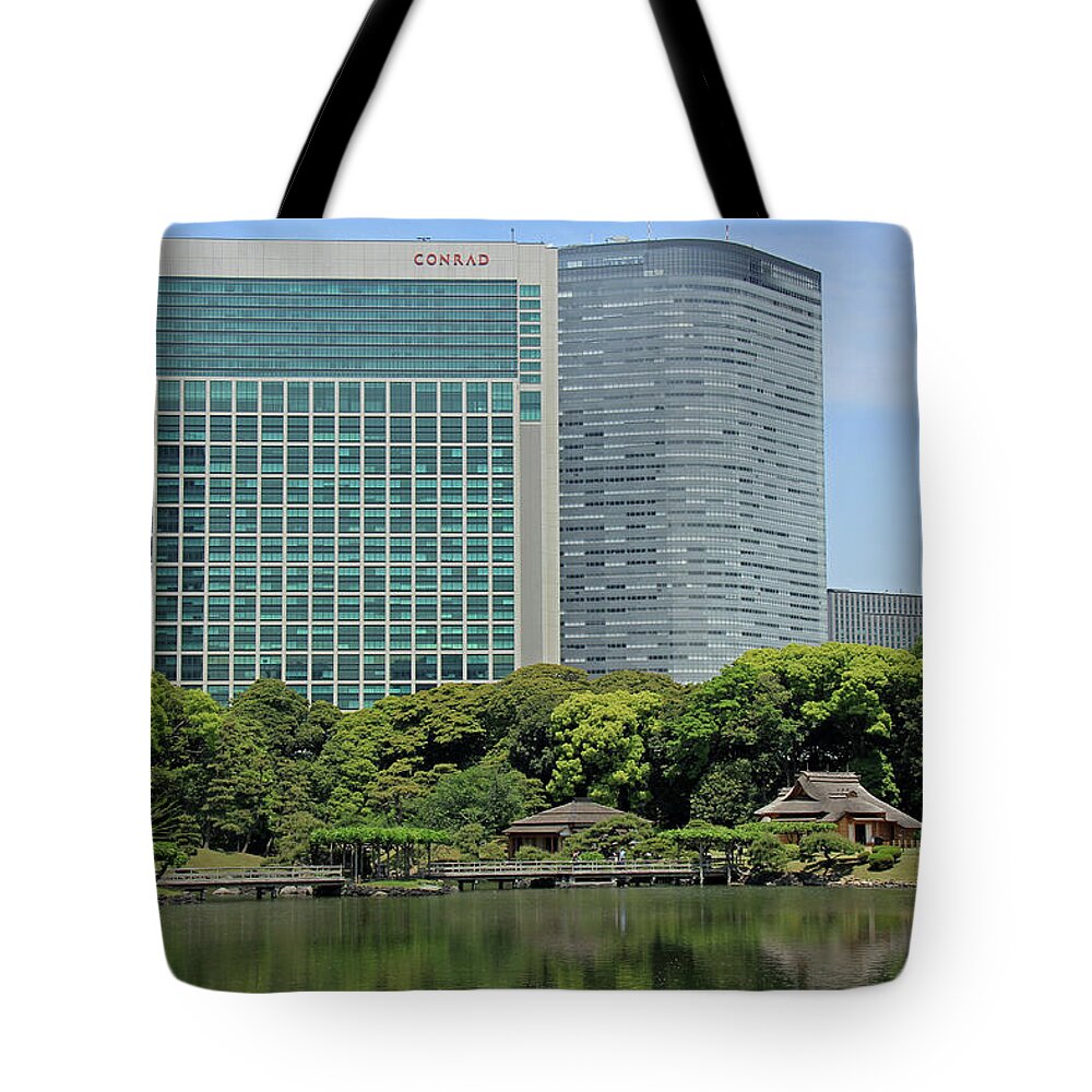 Hamarikyu Tote Bag featuring the photograph Hamarikyu Gardens - Tokyo by Richard Krebs