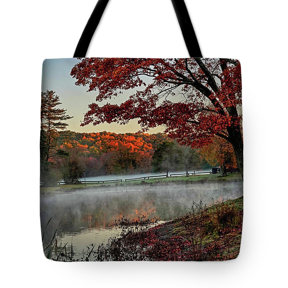 Hamilton Tote Bag featuring the photograph Hamilton MA Patton Park Fall Foliage Sunrise by Toby McGuire