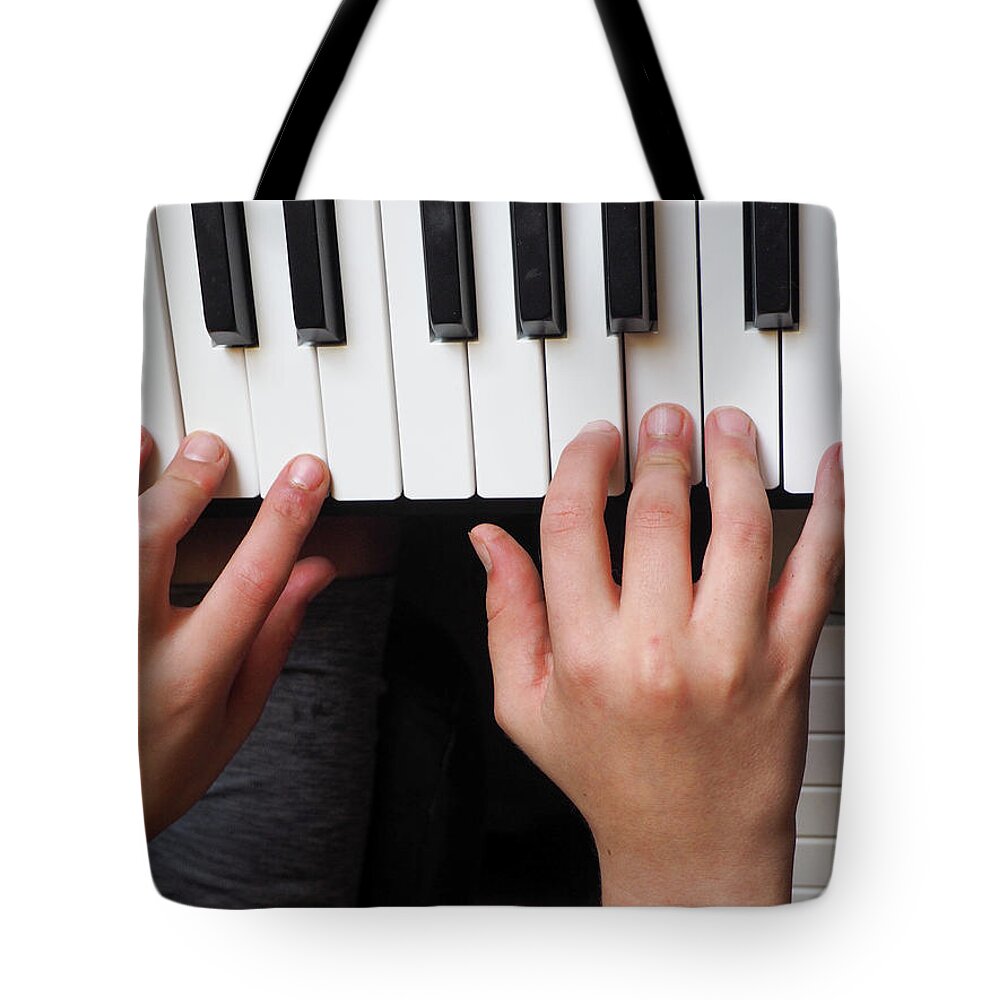 Hands Tote Bag featuring the photograph Hands on Keyboard by C Winslow Shafer