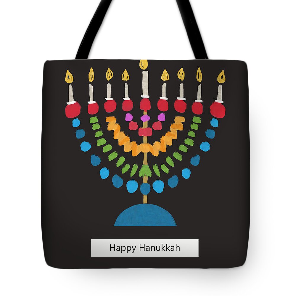 Hanukkah Tote Bag featuring the mixed media Happy Hanukkah Modern Menorah- Art by Linda Woods by Linda Woods