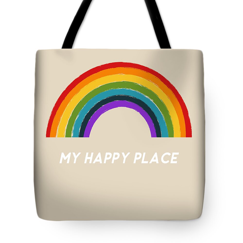 Rainbow Tote Bag featuring the mixed media Happy Place Rainbow- Art by Linda Woods by Linda Woods