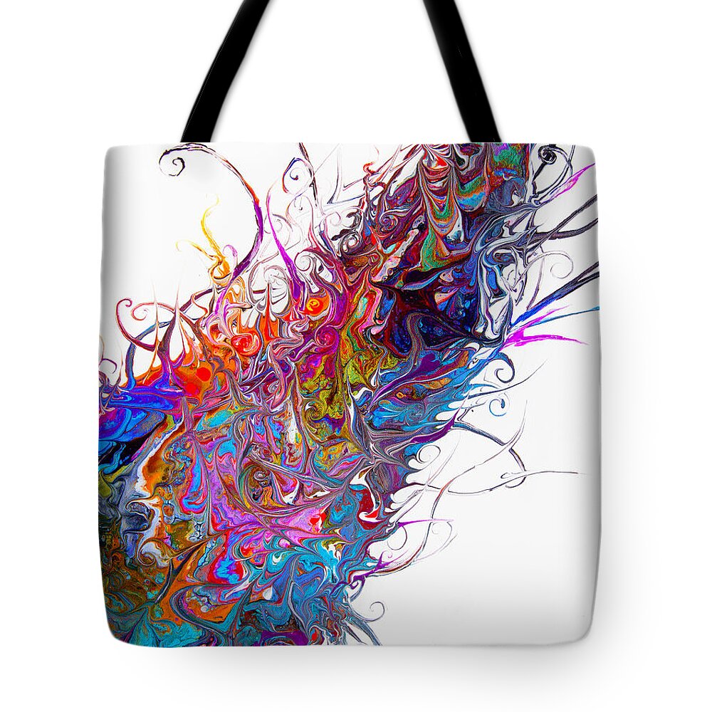 Dynamic Compelling Rainbow-colors Dramatic Fun Vibrant Bright Cheerful Happy Bud-like Tote Bag featuring the painting Happy Rainbow Bud #3371 by Priscilla Batzell Expressionist Art Studio Gallery