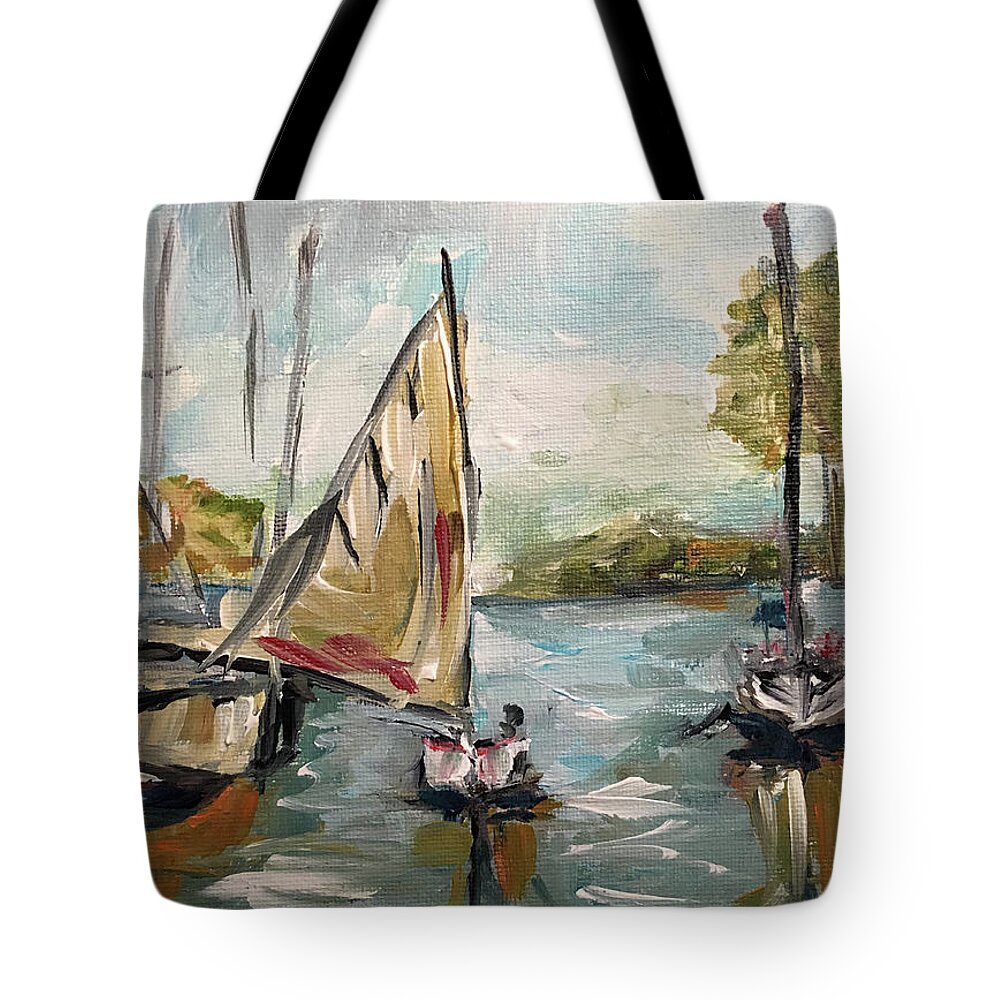 Harbor Tote Bag featuring the painting Harbor Sail by Roxy Rich