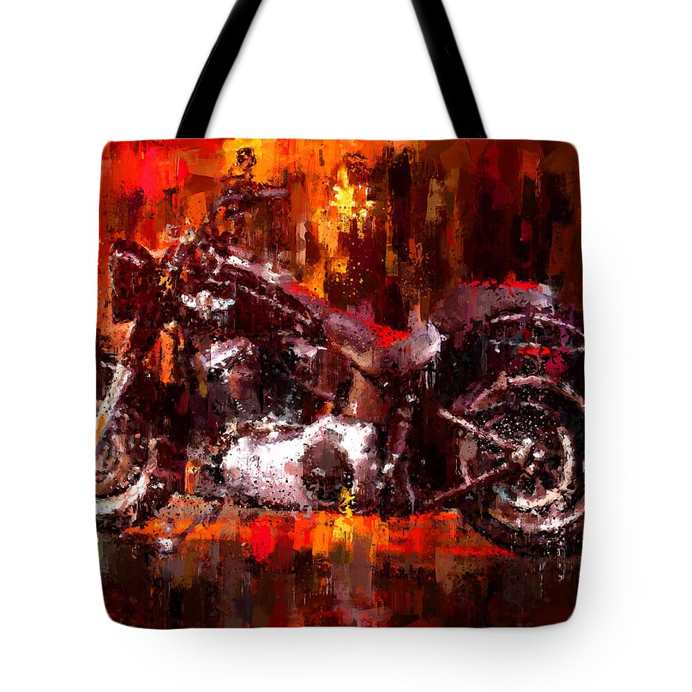  Impressionism Tote Bag featuring the painting Harley Davidson Fat Boy dark by Vart Studio