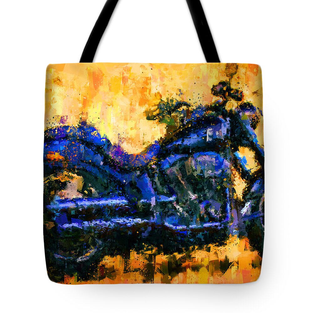  Impressionism Tote Bag featuring the painting Harley Davidson Fat Boy by Vart Studio