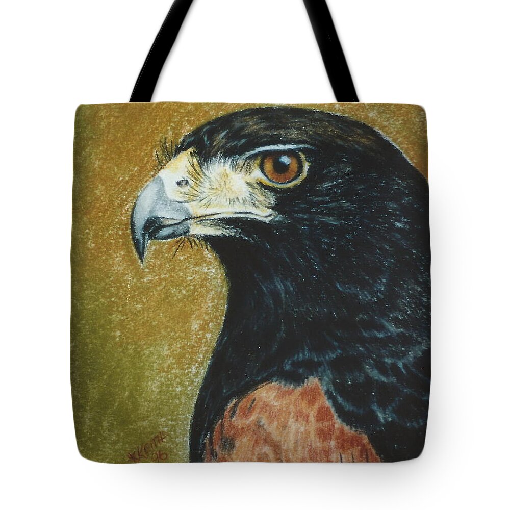 Hawk Tote Bag featuring the pastel Harris Hawk by Barbara Keith