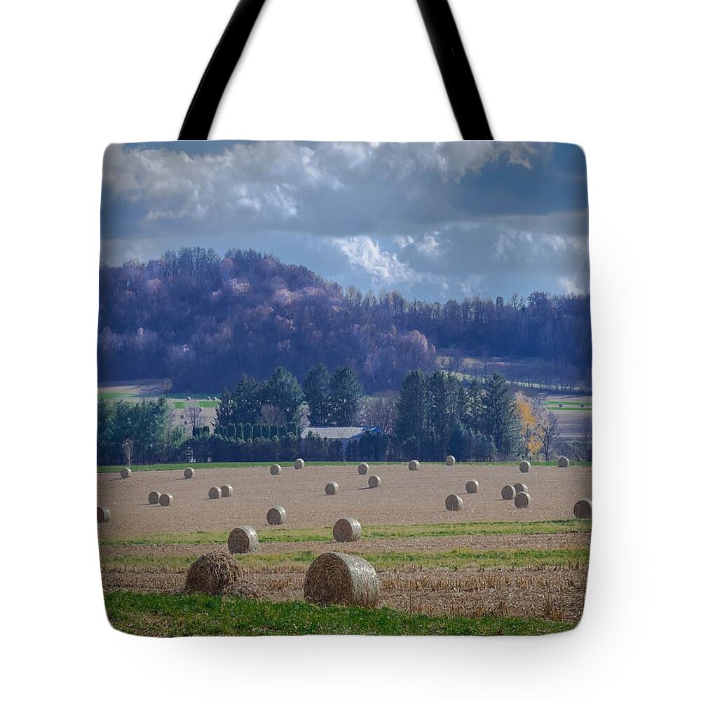 Hay Bales Tote Bag featuring the photograph Hay Bale Harvest by Phil S Addis