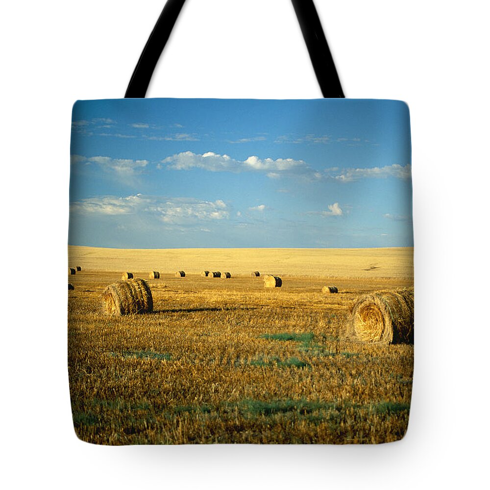 Tranquility Tote Bag featuring the photograph Hay Field, North Dakota by Brand X Pictures