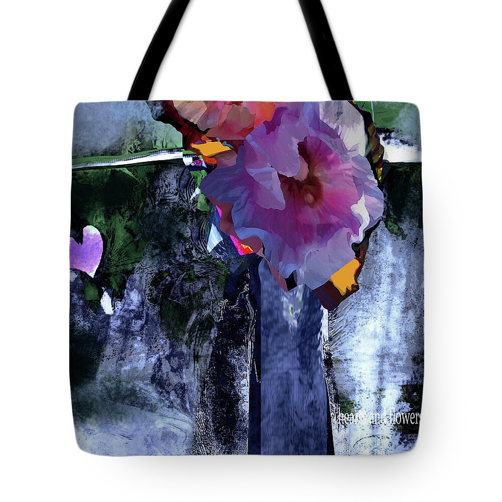 Abstract Tote Bag featuring the mixed media Hearts and Flowers Love at First Light No 3 by Zsanan Studio