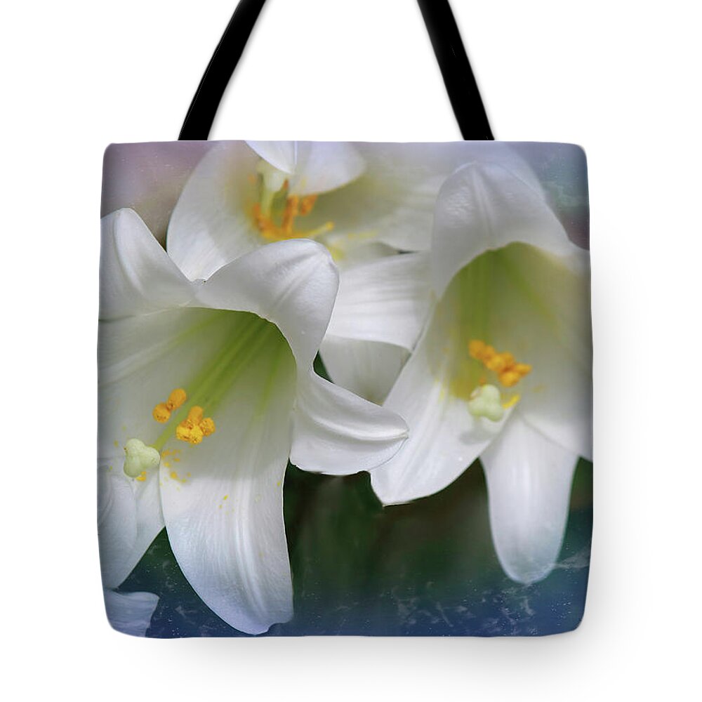 White Tote Bag featuring the digital art Heavenly Lilys by Bonnie Willis