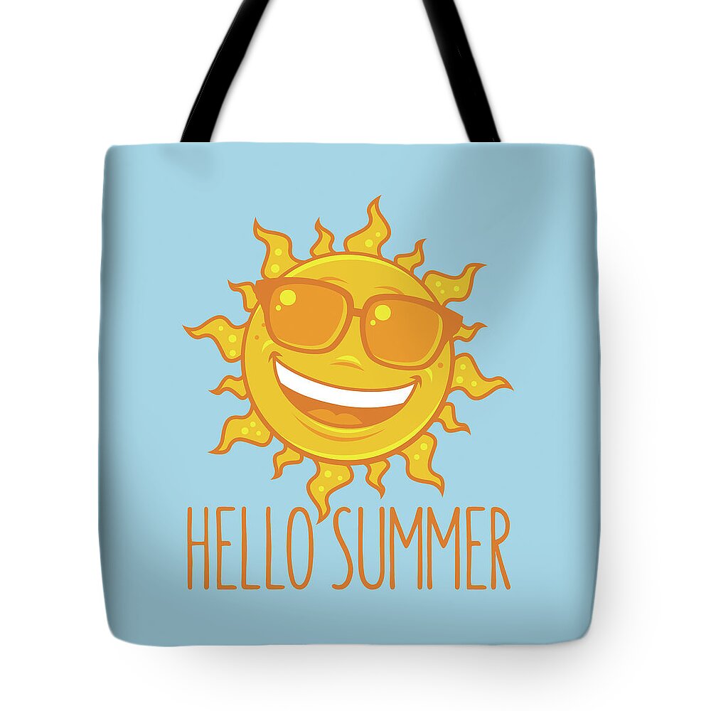 Beach Tote Bag featuring the digital art Hello Summer Sun With Sunglasses by John Schwegel