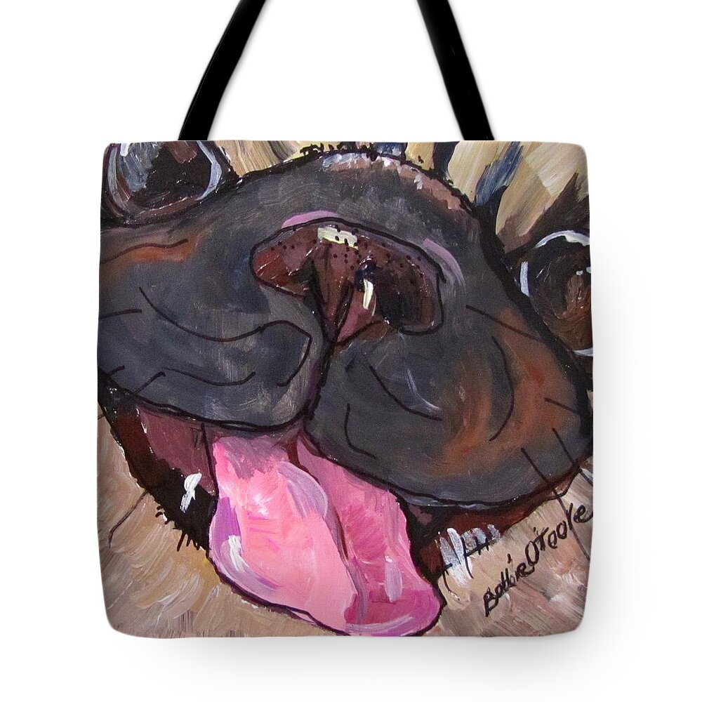 Pug Tote Bag featuring the painting Here I Am by Barbara O'Toole