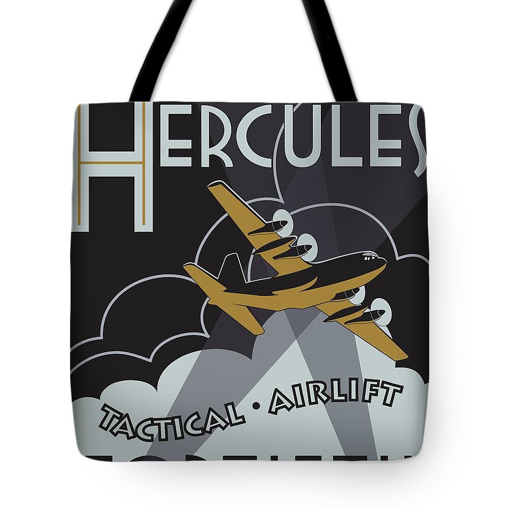 C-130 Tote Bag featuring the digital art Herk Deco - 40th Airlift Squadron Edition by Michael Brooks