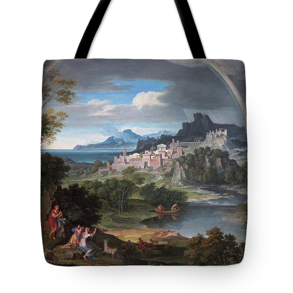 Rainbow Tote Bag featuring the painting Heroic landscape with rainbow, 1806 by Joseph Anton Koch