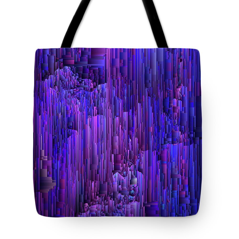 Glitch Tote Bag featuring the digital art Hidden Cave - Abstract Pixel Art by Jennifer Walsh