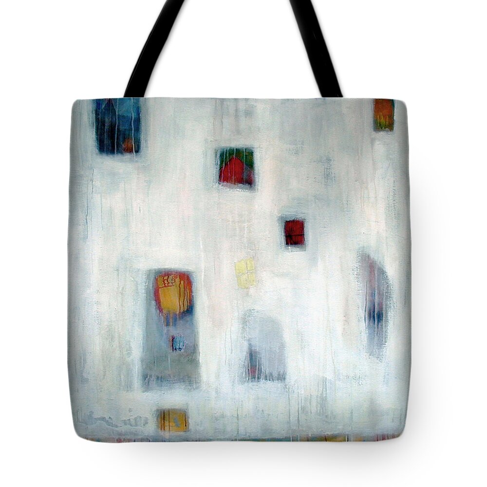 White Tote Bag featuring the painting Hidden City by Janet Zoya