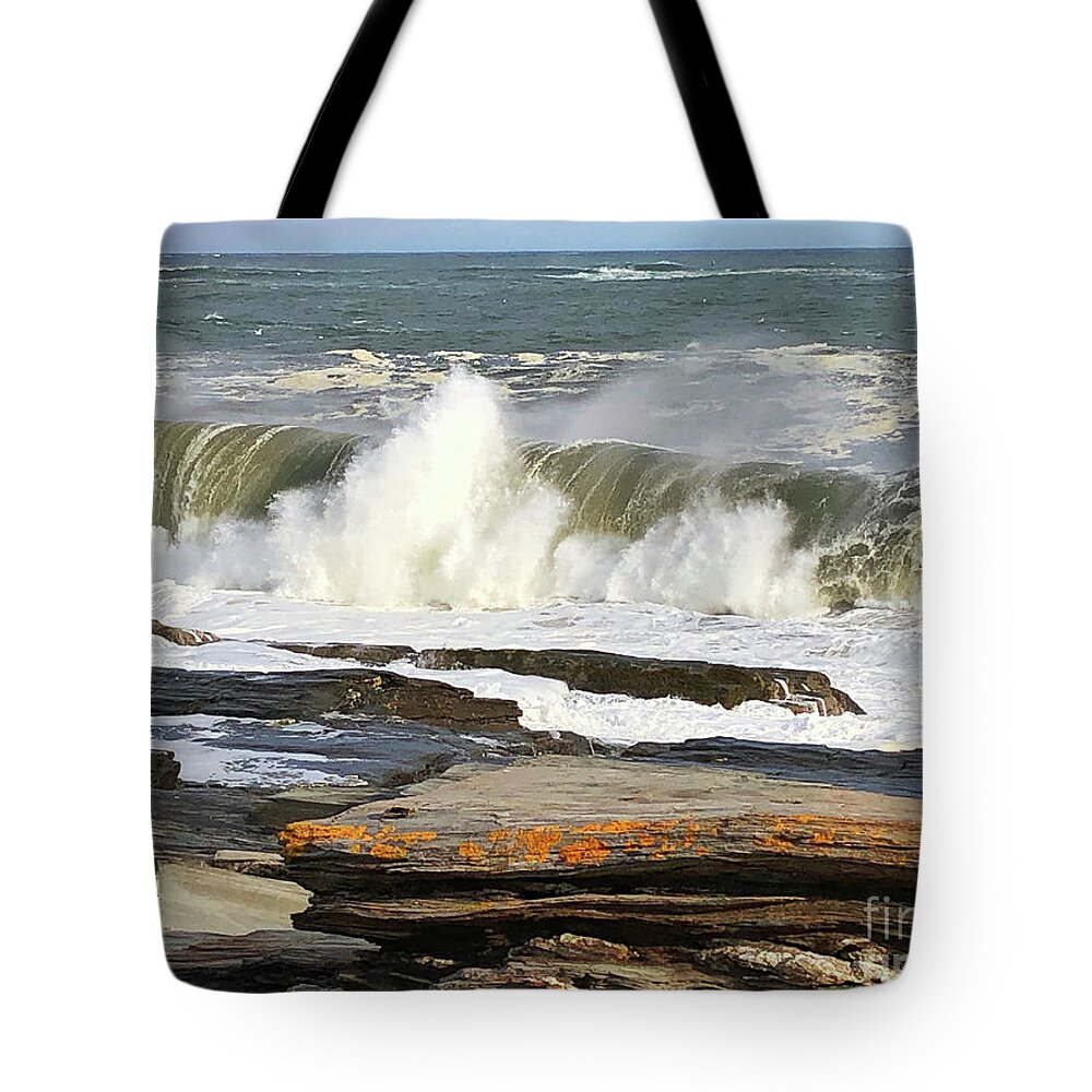 Winter Tote Bag featuring the painting High Surf Warning by Jeanette French