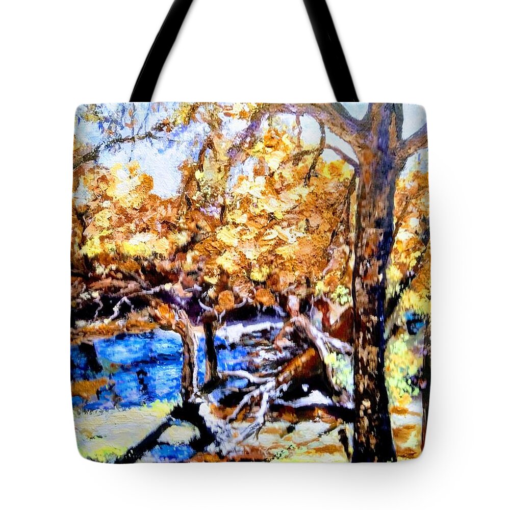 Colorful Art Tote Bag featuring the painting Hiking passage by Ray Khalife