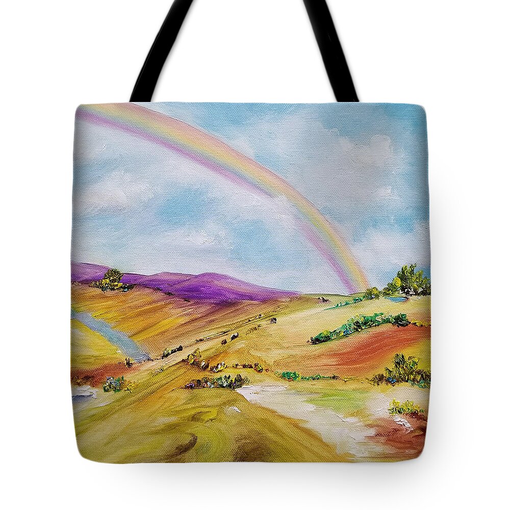 Rainbow Tote Bag featuring the painting His Everlasting Love by Judith Rhue