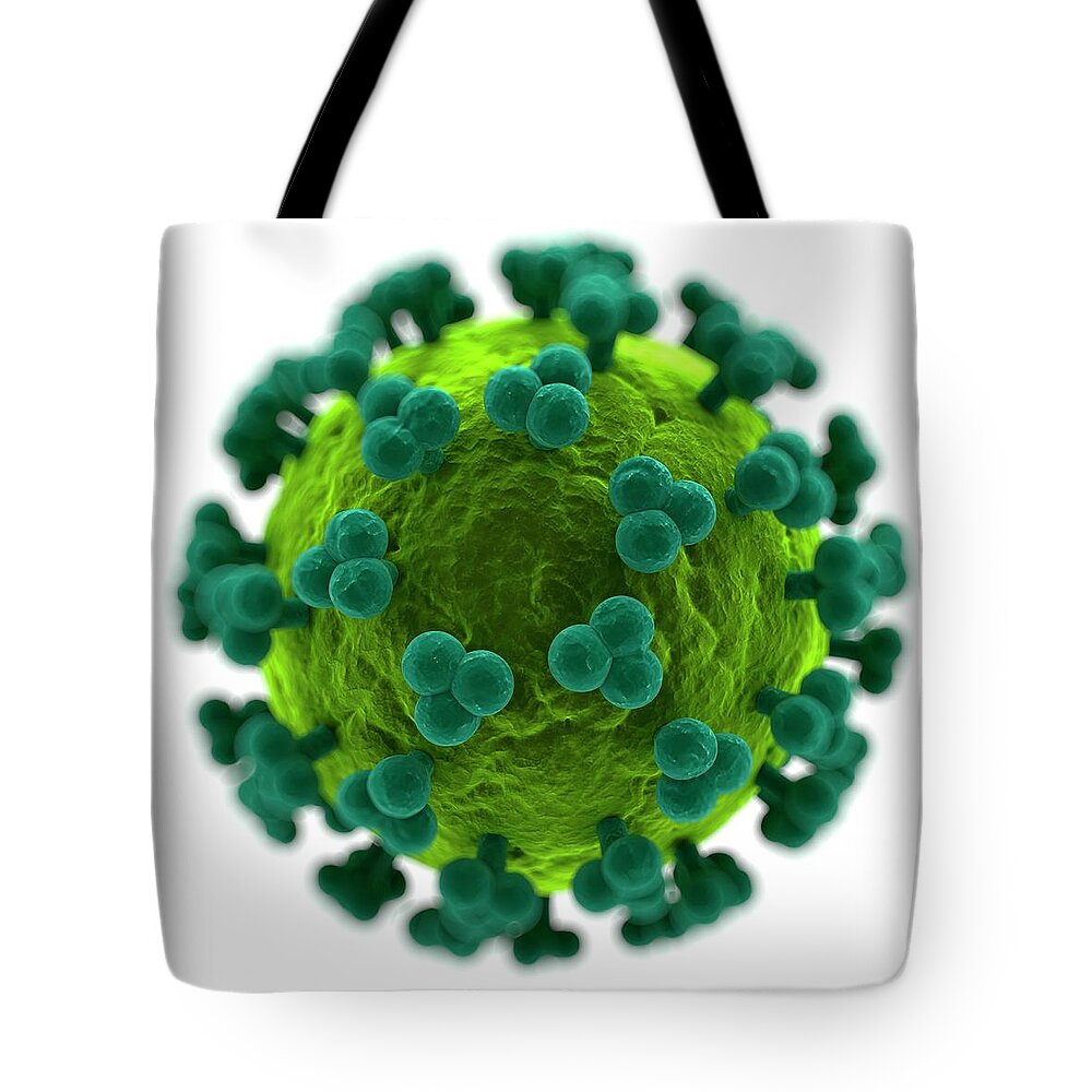 Pathogen Tote Bag featuring the digital art Hiv Particle, Artwork by Science Photo Library - Sciepro