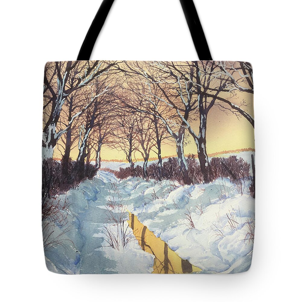 Glenn Marshall Tote Bag featuring the painting Tunnel in Winter by Glenn Marshall