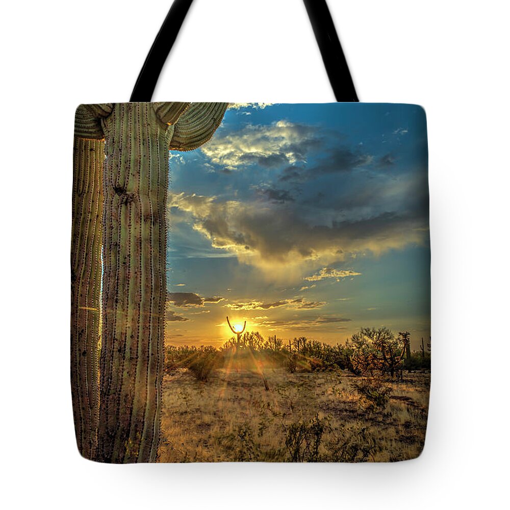 Desert Tote Bag featuring the photograph Holding the Sun by Laura Hedien