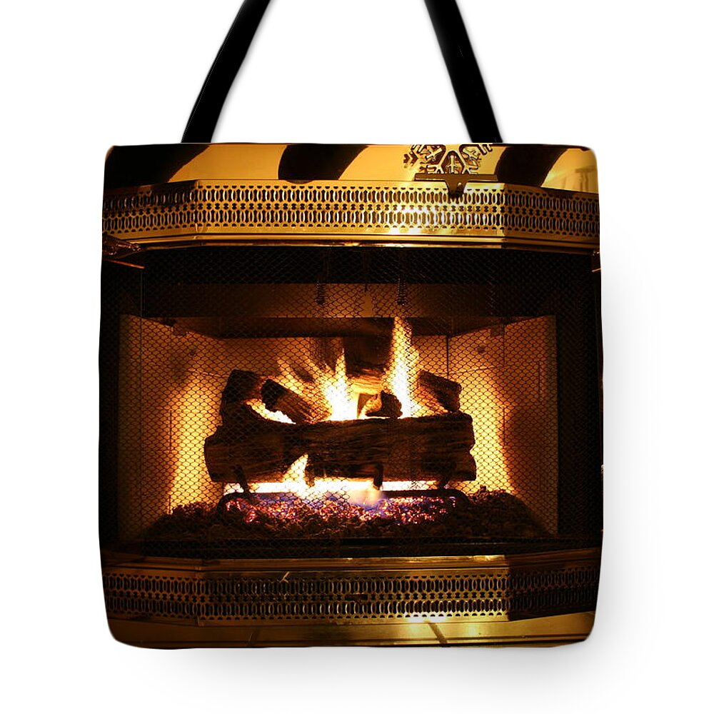 Holiday Tote Bag featuring the photograph Holiday Fire by Firedogphotos