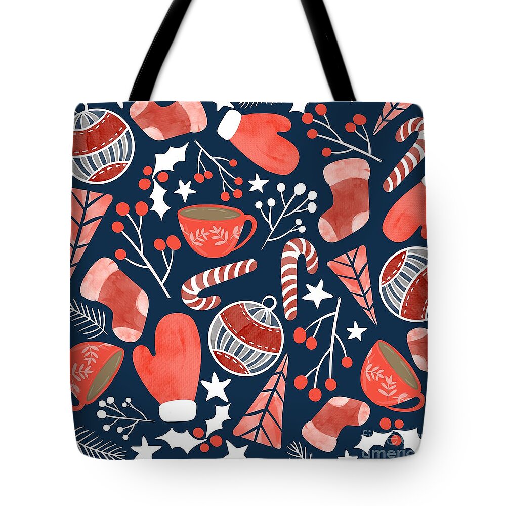 Christmas Tote Bag featuring the digital art Holiday patterns by HD Connelly