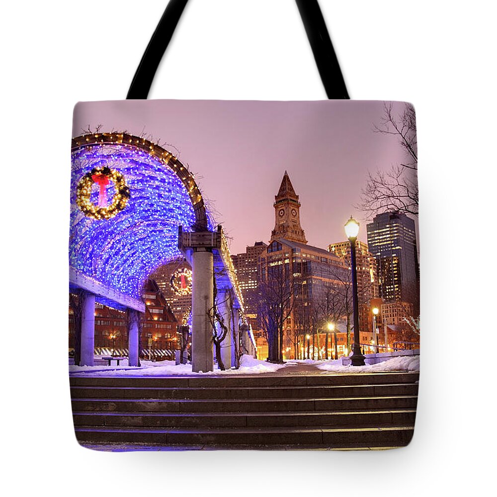 Downtown District Tote Bag featuring the photograph Holidays In Boston by Denistangneyjr