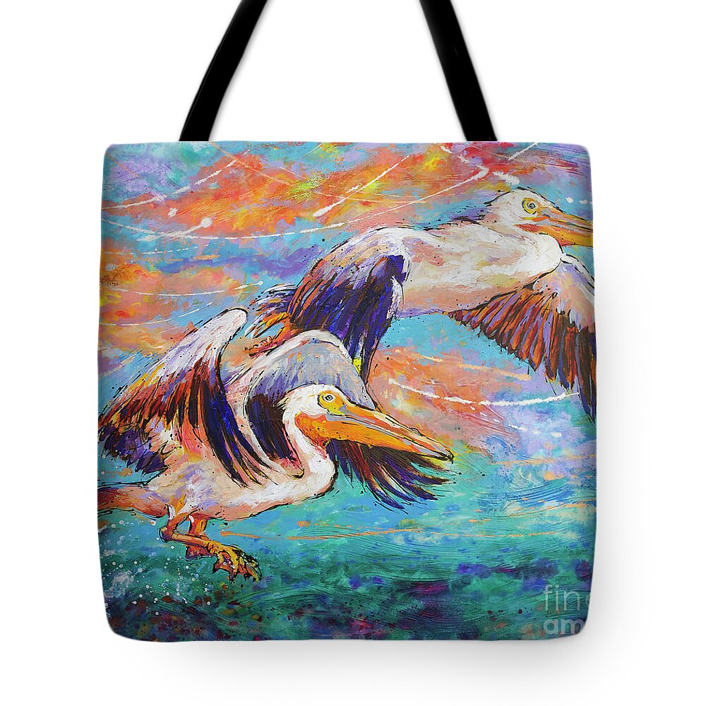  Tote Bag featuring the painting Homeward Bound Pelicans by Jyotika Shroff