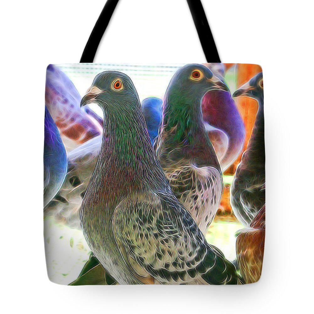 Pigeon Tote Bag featuring the photograph Homing Pigeon Group Electric by Don Northup