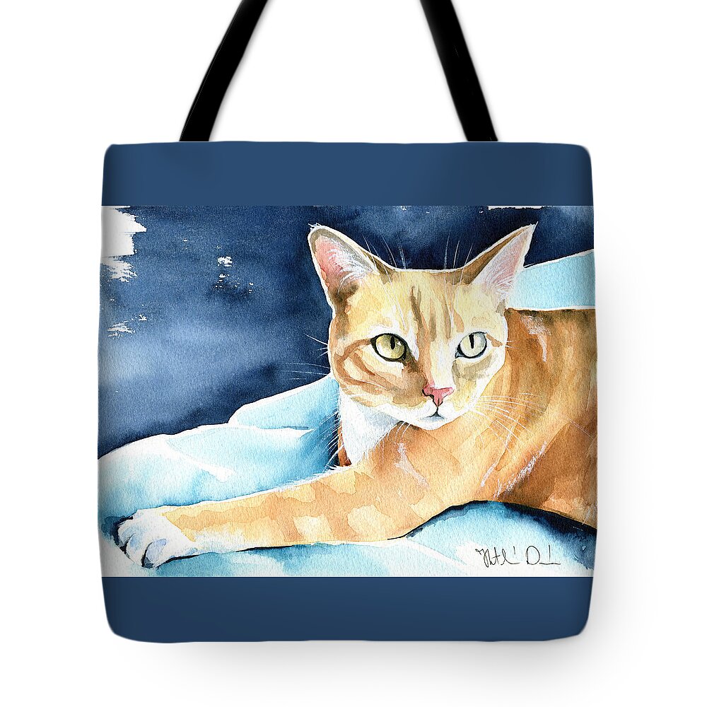 Cat Tote Bag featuring the painting Honey Ginger Tabby Cat Painting by Dora Hathazi Mendes