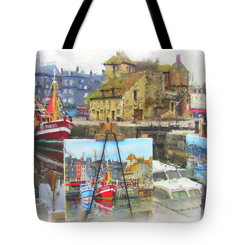 Honfleur Tote Bag featuring the painting Honfleur Triple View by Joel Smith