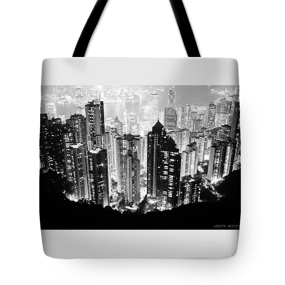 Buildings Tote Bag featuring the photograph Hong Kong Nightscape by Joseph Westrupp