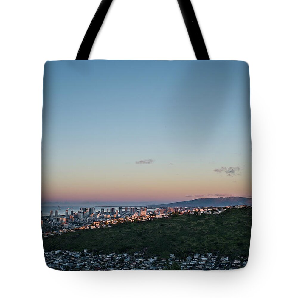 Palolo Valley Tote Bag featuring the photograph Honolulu sunrise by David L Moore