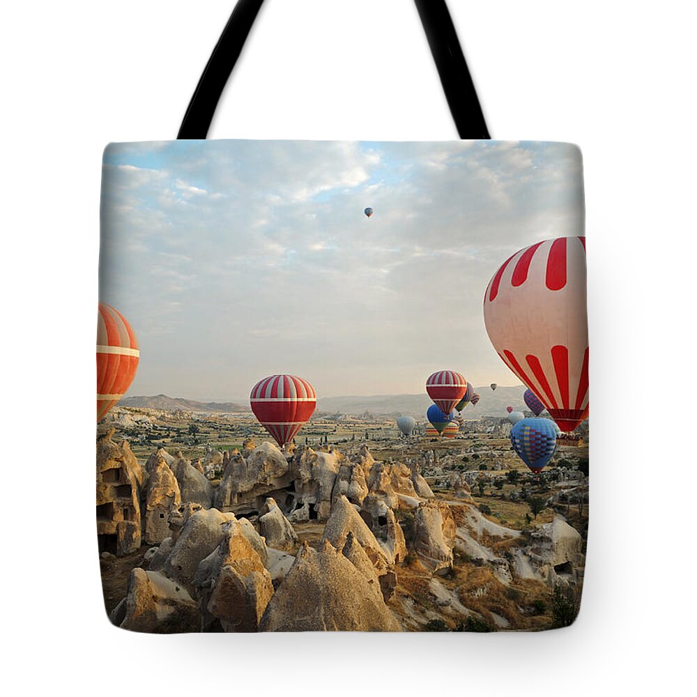 Scenics Tote Bag featuring the photograph Hot Air Ballons Of Cappadocia by 1001nights