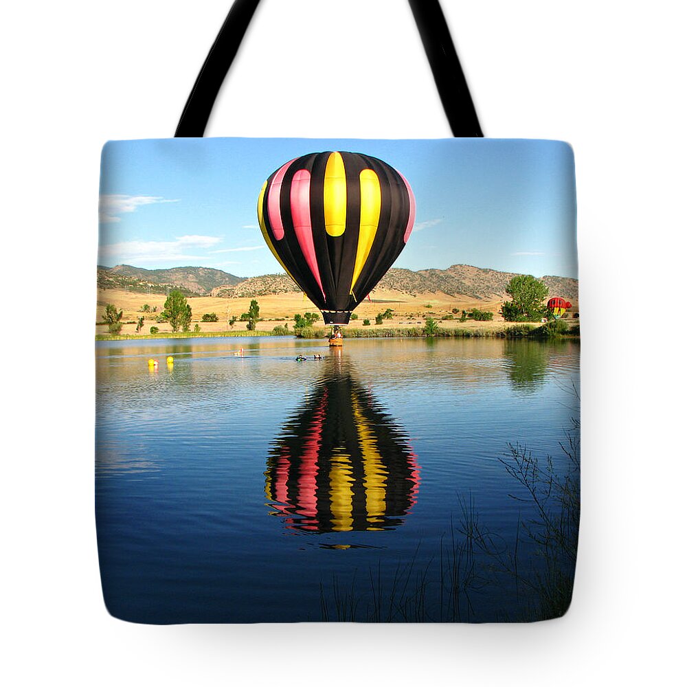 Scenics Tote Bag featuring the photograph Hot Air Balloon Water Landing by Carl Neufelder
