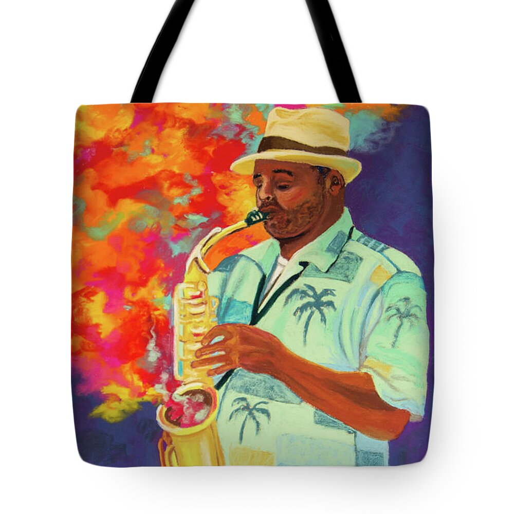 Pastel Tote Bag featuring the pastel Hot Jazz in Ybor City by Margaret Zabor