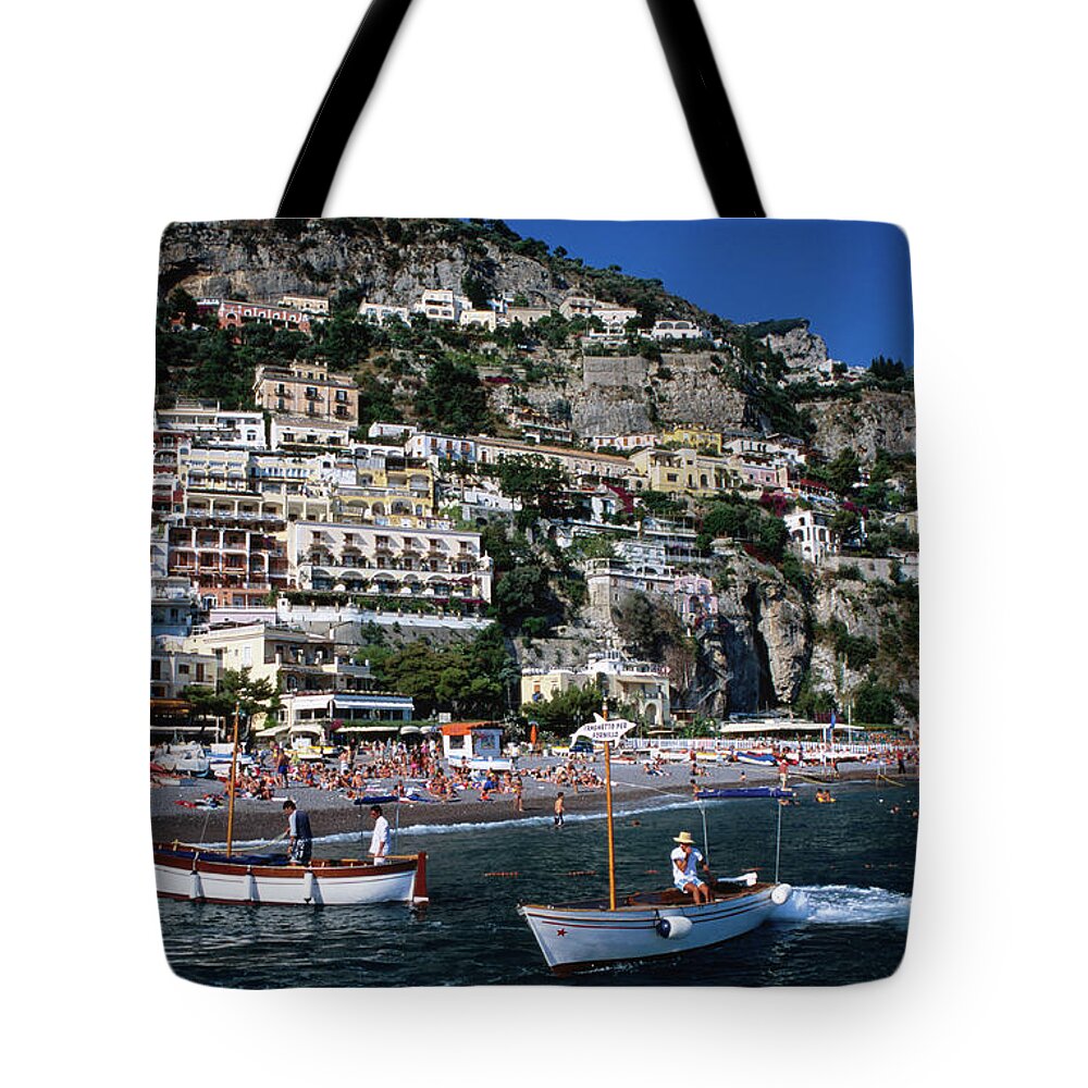 Shadow Tote Bag featuring the photograph Houses Terraced Into Rugged Amalfi by Dallas Stribley